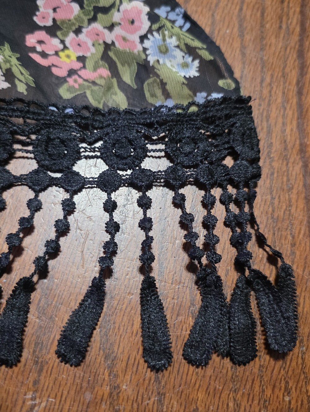 Time And Tru Black Sheer Floral Kimono With Fringe One Size - Picture 8 of 10